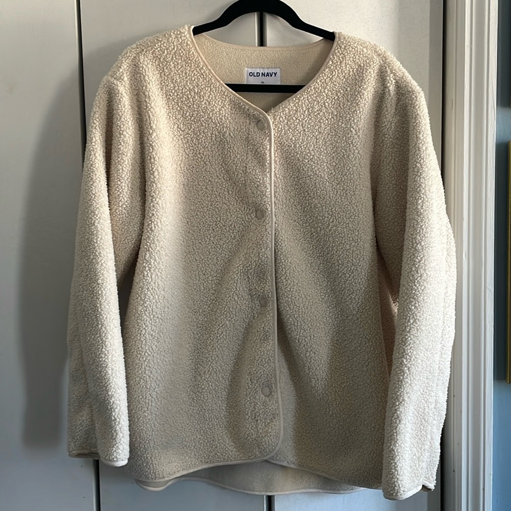 Old Navy Neutral White Sherpa Fleece Teddy Jacket Large Size